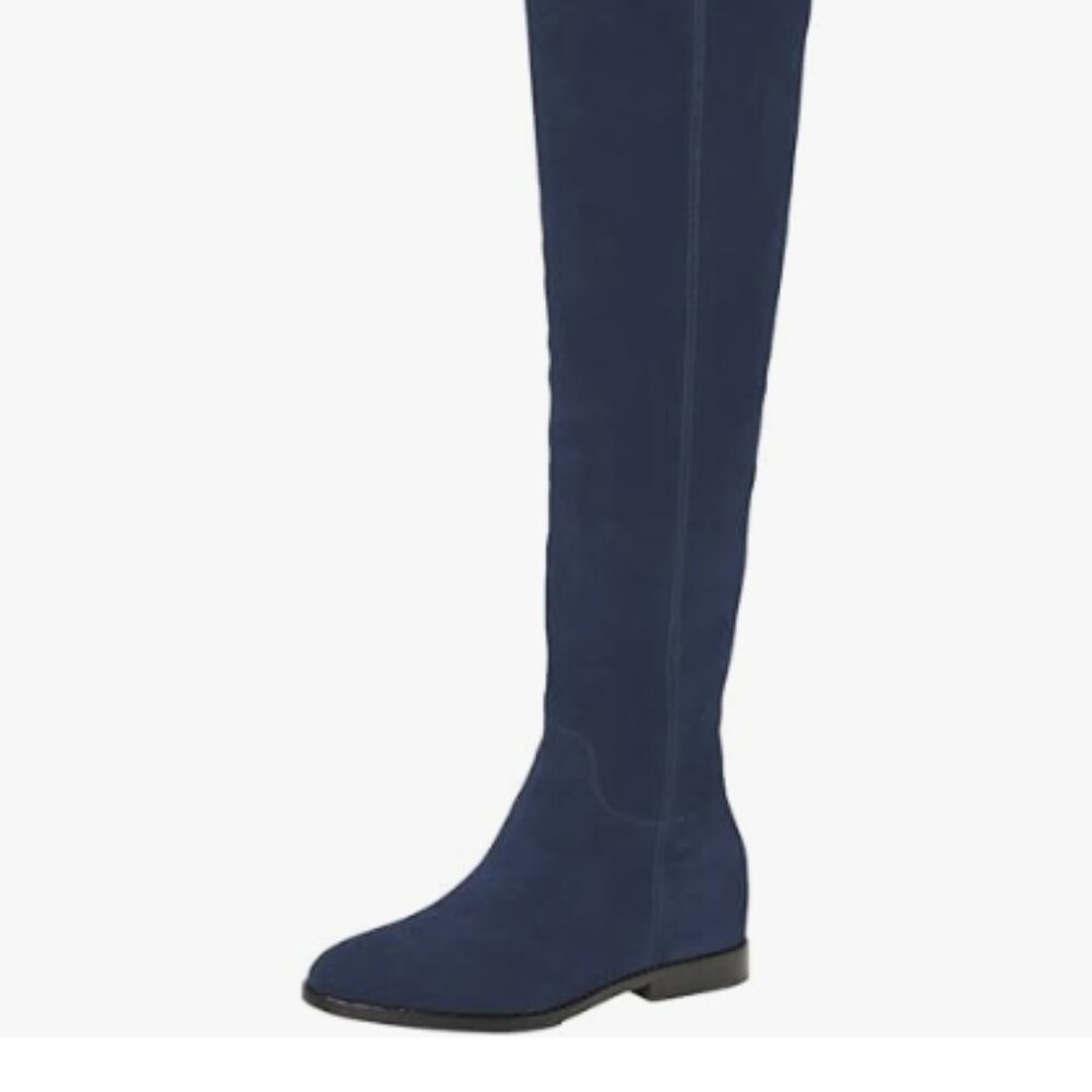 Pazzion Women Almond Toe Knee High Boots  Cold Weather Warm Long Boot Blue